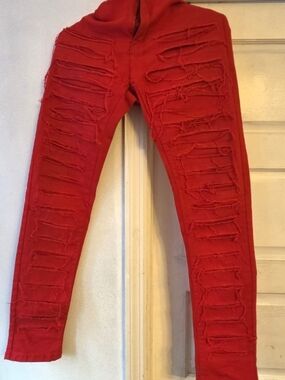 Women’s Red Distressed Skinny Jeans